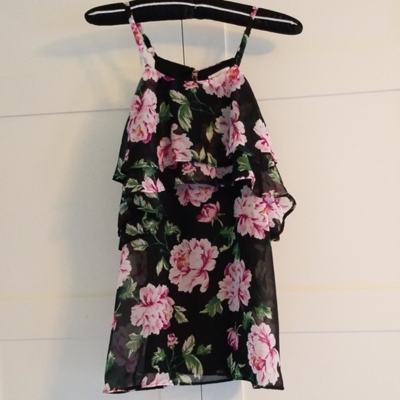 Charming Charlie Tops - SOLD!!! Black Floral Ruffled Haltertop